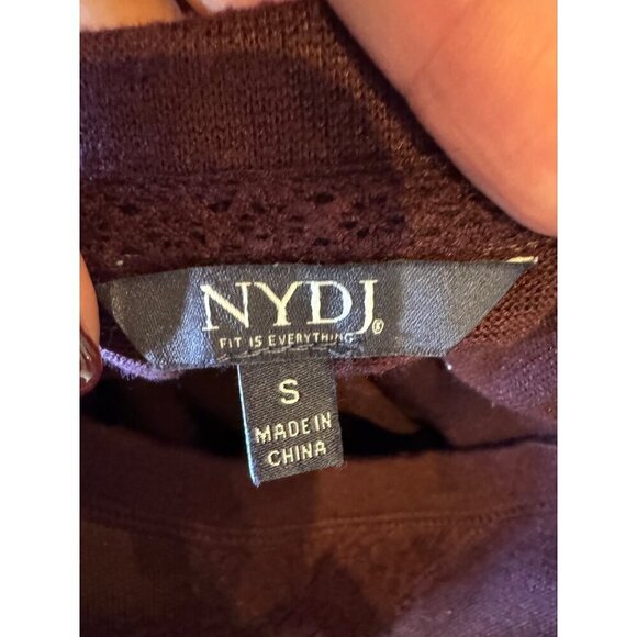 NYDJ Sweater Women Small Burgundy Knit Ruffle Front Crew Neck Pullover - Picture 8 of 11